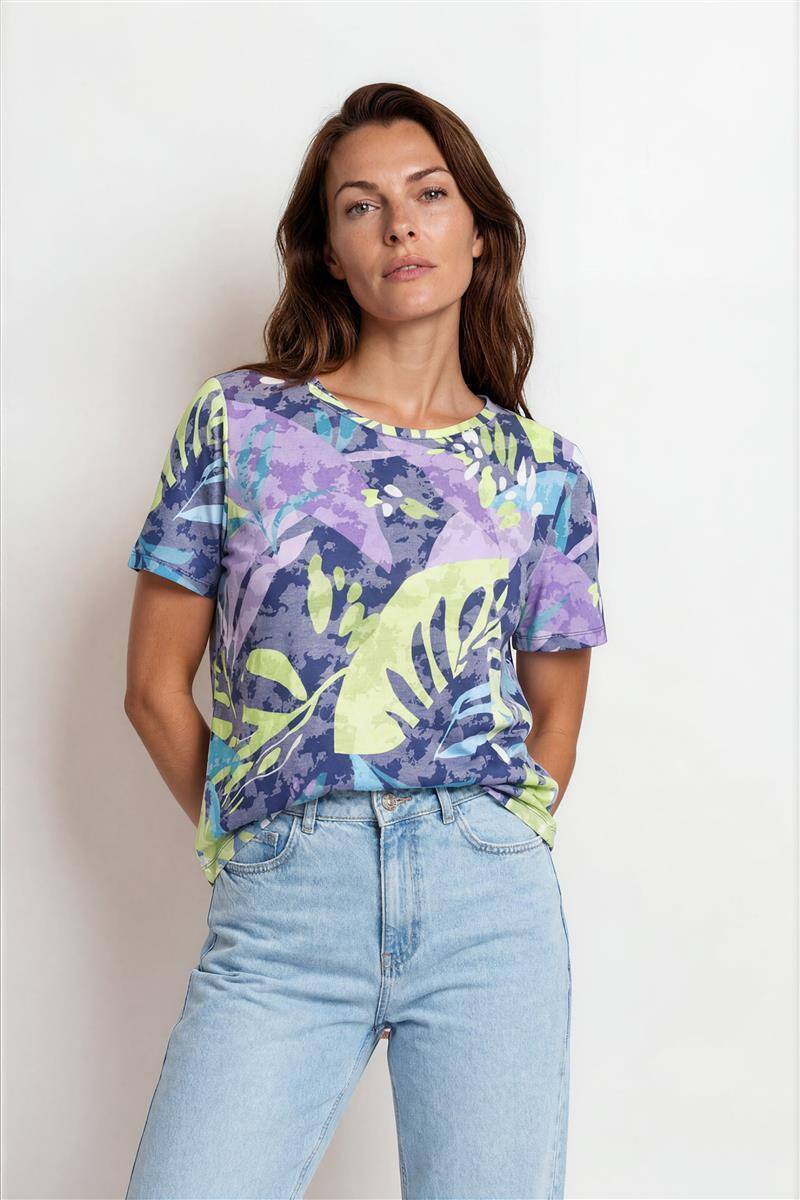 blaues Shirt mit Ausbrenner Muster