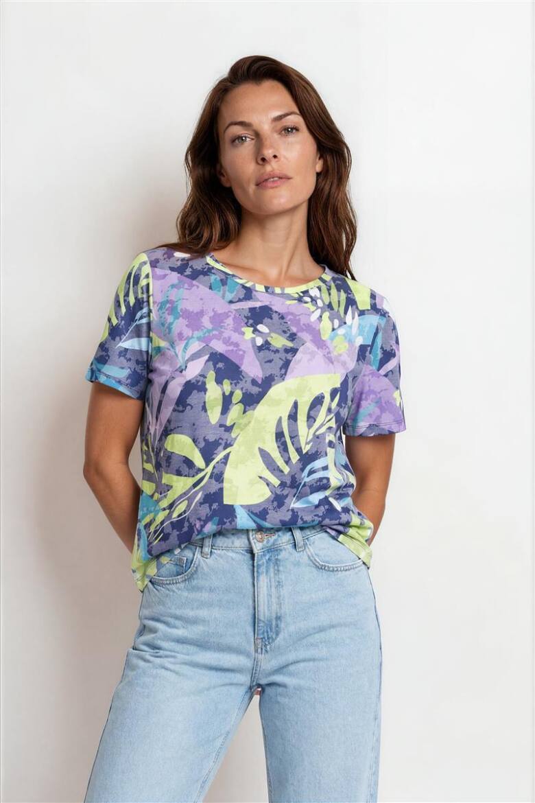 blaues Shirt mit Ausbrenner Muster