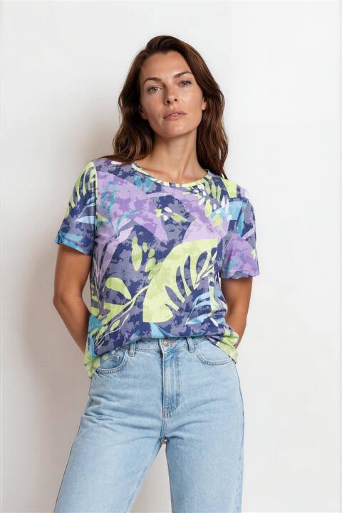 blaues Shirt mit Ausbrenner Muster