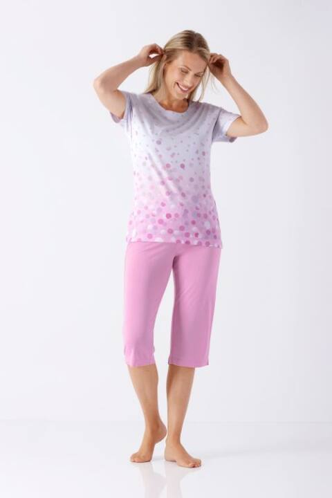 Schlafanzug - Shirt mit rosa Punkte & Capri