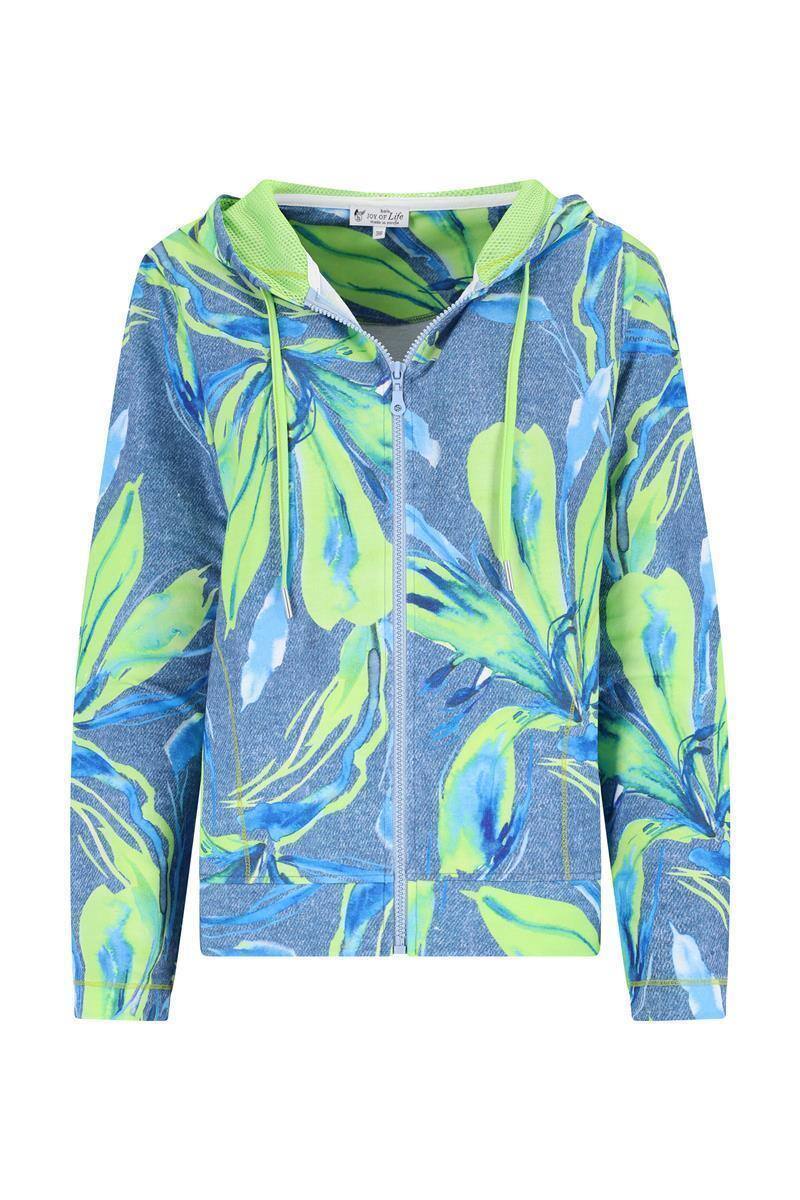 Damen Sweatjacke mit jeans- und floralen Muster