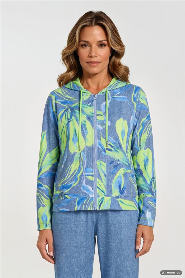 Damen Sweatjacke mit jeans- und floralen Muster