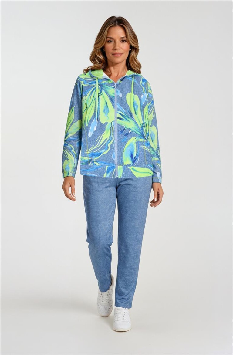 Damen Sweatjacke mit jeans- und floralen Muster