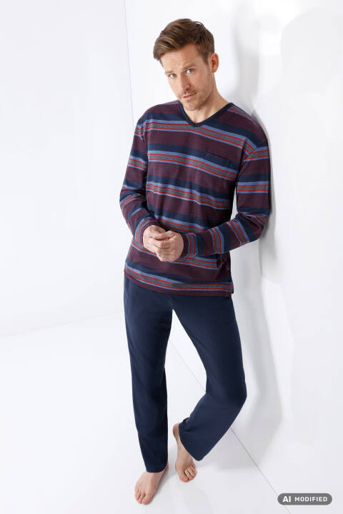 Herren Schlafanzug marine/rot